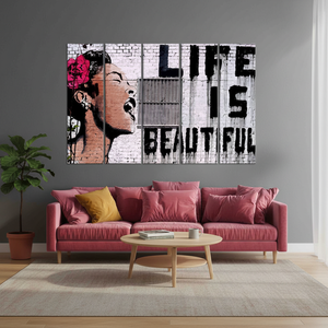 Printed <b>Canvas</b>: Banksy's 'Life Is Beautiful' Abstract <b>Wall</b> Art,SET OF 5 <b>CANVAS</b> - Product Image 3