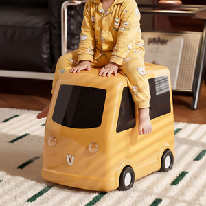 Retro Bus Style Trash Can With Wheels Narrow Slot Push Button Indoor Waste <b>Bin</b> For Living Room Bedroom Kids Room - Product Image 1