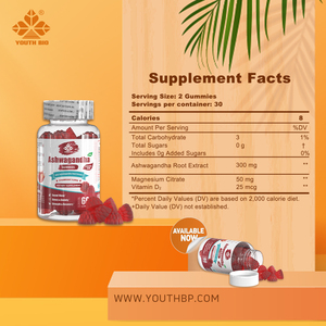 Gommose all'Estratto di Ashwagandha, Superfood Erboristico con Pectina per Anziani, Etichetta Privata OEM, Consegna Espressa, 300mg D2 Magnesio - Product Image 5
