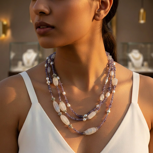 Collar de Perlas de Imitación de Amatista en Capas para Mujer, Estilo Bohemia, Chapado en Plata 925, Joyería para Fiesta - Product Image 4