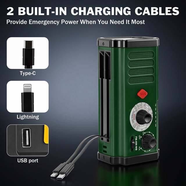 High Capacity 5000mAh Power Bank AM FM NOAA Weather Radio with Reading Lamp & Smartphone Charger for Emergency Outdoor