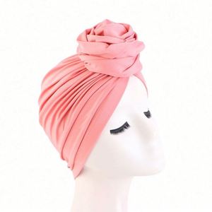 Fashion New Solid Top Knot Women's Turban Hat Pre-Tied Polyester <b>Canvas</b> Fabric One Size Fits Most with Flower - Product Image 6