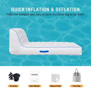 Inflatable PVC ngoài trời Lounger với màu xanh cạnh tương phản vải Bìa xách tay hồ bơi Float Lounger cho người lớn thuộc da - Product Image 5