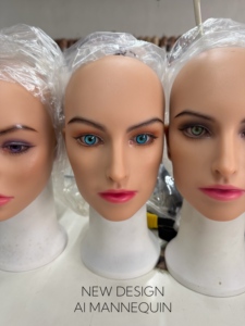 Tête de Mannequin en Silicone AI de Haute Qualité Shy Hair avec <span class=keywords><strong>Cheveux</strong></span> Humains Naturels pour Coiffure et Présentation de Perruques - Product Image 4