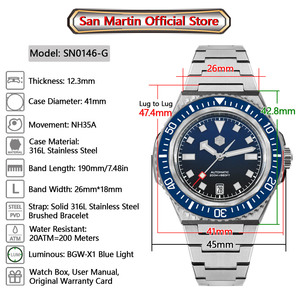 Reloj de Buceo <span class=keywords><strong>San</strong></span> <span class=keywords><strong>Martin</strong></span> de 41 mm para Hombre con Caja Integrada, Movimiento Mecánico Automático NH35, Diseño Original, 200 m de Resistencia al Agua, Cristal de Zafiro SN0146 - Product Image 2