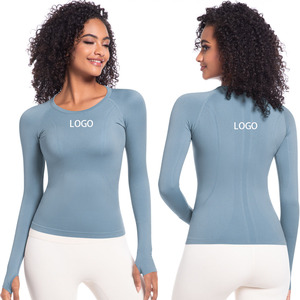 T-shirt d'automne personnalisé pour femmes, respirant, sans couture, amincissant, fitness, séchage rapide, décontracté, sport, entraînement, gym, pour le vélo, le yoga - Product Image 2