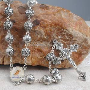 <span class=keywords><strong>Medjugorje</strong></span> 에폭시 이미지 센터 조각 및 십자가와 10mm 안티 실버 장미 구슬 묵주 - Product Image 3