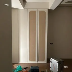 Porte de placard coulissante en bois massif et rotin de style chinois rétro, imperméable, avec double cloison pliante pour villa et appartement - Product Image 5