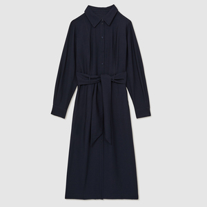 Nhà Máy OEM Thanh Lịch Dài Tay Áo Chính Thức <span class=keywords><strong>Dresses</strong></span> Phụ Nữ Tùy Chỉnh Màu Rắn Nút Up Phía Trước Belted Midi Dress - Product Image 3
