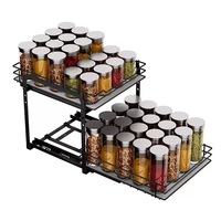 Étagère à épices multifonctionnelle à double niveau coulissante en fer durable avec hauteur réglable pour les armoires de cuisine modernes