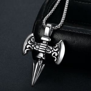 Collar de acero inoxidable personalizable con forma de hacha y Lobo, joyería masculina, estilo hip hop, punk, plateado, celta - Product Image 1