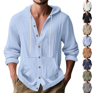 Chemise à manches longues à capuche en lin pour hommes, coupe ample, respirante, décontractée, pour la plage, printemps et automne - Product Image 1