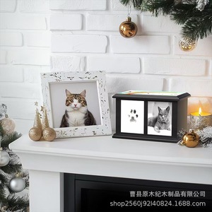 Wooden Pet Urn Rectangle 10 Capacity Secure Storage <b>Box</b> For Pet Photos And Paw Prints Small Animal <b>Memorial</b> Supplies - Product Image 2