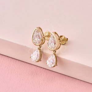 ต่างหูเพชรทรงหยดน้ำทองคำ 14K ดีไซน์หรูหรา สง่างาม เหมาะสำหรับงานแต่งงาน - Product Image 4