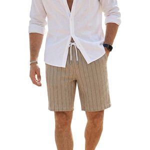Shorts décontractés rayés pour homme FOXA, coupe décontractée, taille élastique avec cordon de serrage, respirants, en lin et coton - Product Image 1