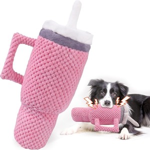 Plush Water Bottle Dog Toy Pink Durable Chew Squeaky Indoor <b>Pet</b> Toy - Product Image 5