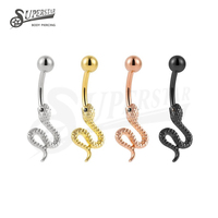 SUPERSTAR ASTM F136 Titane Fileté Extérieurement avec Strass Transparent Motif Serpent pour Piercing Nombril Bijou de Corps
