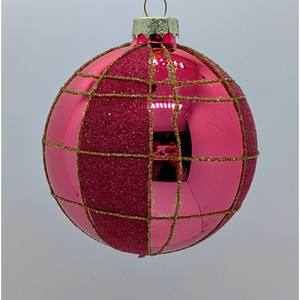 BOLA DE VIDRIO ROJA CON CUADRADOS, BRILLANTE Y MATE, DIAM. 8 cm - Product Image 1