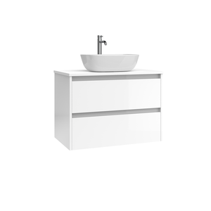 Excelente Oferta VENTO Blanco Brillante / Roble Natural con Tapa Superior, 70 cm, 2 Cajones, Mueble de Baño - Product Image 1