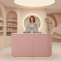 Bureau de réception moderne minimaliste incurvé avec espace de rangement pour salon ou bureau, design en MDF rose