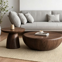 Ensemble de table basse ronde en noyer vintage pour salon, petit appartement, design moderne