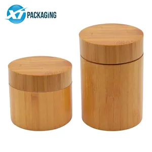 Custom Logo Bamboo Wooden Cosmetic Storage Glass Jar With Childproof Lid Packaging Container All Bamboo Glass Jar