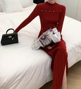 <span class=keywords><strong>Abito</strong></span> Lungo Estivo da Donna Vintage con Scollo a O, Lavorazione a <span class=keywords><strong>Maglia</strong></span> Intrecciata, Traspirante, con Perle, Design Lineare Casual, Naturale, OEM - Product Image 4