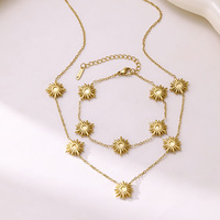 Ensemble de gros pour femmes : Bracelet et collier tendance et élégant motif tournesol, en acier inoxydable plaqué or 18 carats, bijoux inaltérables