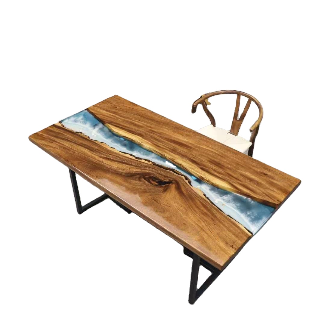 Новый эксклюзивный дизайн, современный промышленный синий обеденный стол из эпоксидной смолы для отделки дерева