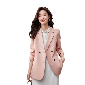 Women's Blazer Brown Solid Color Polyester Anti-Wrinkle Professional Office Wear - Product Image 5