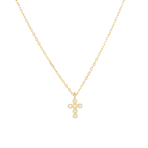 Collar con Colgante de Cruz de Oro de 14K con Perla de Agua Dulce y Diamante de Corte Brillante Redondo, Cadena con Eslabones, Joyería Minimalista para Mujer - Product Image 4