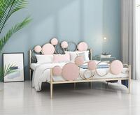 Lit en fer doré de style nordique 1,5 m, lit simple/double, durable, design moderne et épuré, revêtement en cuir, taille Queen, Internet