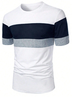 Nouveau T-shirt Homme 2026 à Rayures Assorties, Col Rond, Manches Courtes, Respirant, Ample, Formel, en Maille Lavée, pour Usage Quotidien