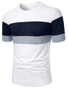 Camiseta de Punto para <span class=keywords><strong>Hombre</strong></span>, Nueva Colección 2026, Cuello Redondo, Manga Corta, Rayas Combinadas, Transpirable, Holgada, Formal, Lavada, para Uso Diario - Product Image 2