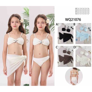 WQ21076 Set Bikini per Ragazze, Top all'Uncinetto con Gonna Avvolgente, Costume da Bagno Taglie 8 10 12 14 16, Bianco Nero Blu Marrone - Product Image 1