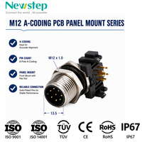 Connecteur M12 à angle droit pour PCB, 8 pôles, code A, 60V/2A, prise de panneau à soudure, contacts en cuivre plaqué or, borne industrielle
