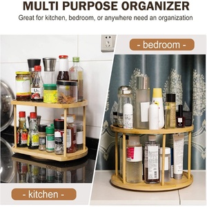 Customized Two-layer Spice Jars <b>Storage</b> Bamboo Rotating Spice Rack - Product Image 4
