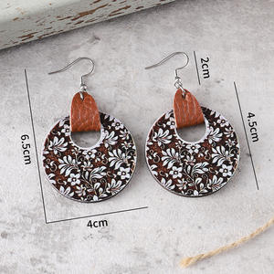 Boucles d'oreilles en faux cuir plante fleur découpe pendentif Double face en bois cuir Patchwork boucles d'oreilles pour femmes Uionen 861 - Product Image 4