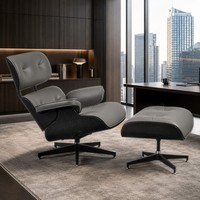 Fauteuil lounge capitonné style Ames avec ottoman et coussin en cuir pour hôtels, vente en gros et au détail, marché des bureaux, B2B personnalisé