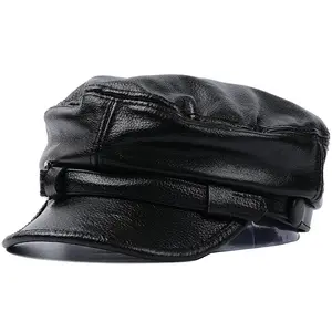 Fall Winter Biker Hats For Men And Women Cowhide Vintage Navy Captain Youth Flat Top Beret For Adults
