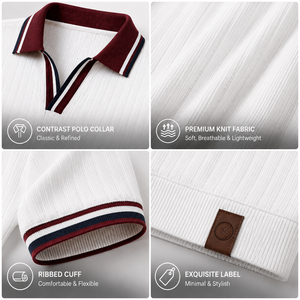 Polo homme en coton de marque premium, polo en tricot de coton, texture côtelée, col contrasté, style old money, vêtements pour hommes élégants et décontractés, luxe - Product Image 3