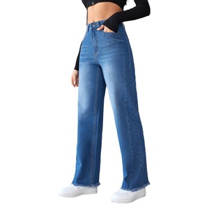 Jeans a <span class=keywords><strong>Vita</strong></span> <span class=keywords><strong>Alta</strong></span> da <span class=keywords><strong>Donna</strong></span>, <span class=keywords><strong>Pantaloni</strong></span> Larghi in Denim, Gamba Dritta - Product Image 2