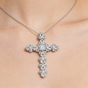 CUSTOM SILVER 10K/14K/18K GOLD PLATED LAB GROWN CVD DIAMOND CLASSIC ENGAGEMENT GIFT SWEATER <b>CHAIN</b> NECKLACE <b>CROSS</b> PENDANT - Product Image 3