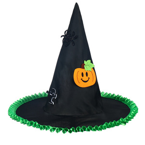 Chapeau de sorcière noir en gros avec dentelle citrouille et ruban violet pour Halloween, accessoire de costume adulte, décoration de fête - Product Image 4