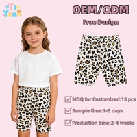 Shorts de sport moulants respirants à imprimés personnalisés OEM ODM, motifs léopard, pour bébés, tout-petits et jeunes filles de 0 à 6 ans