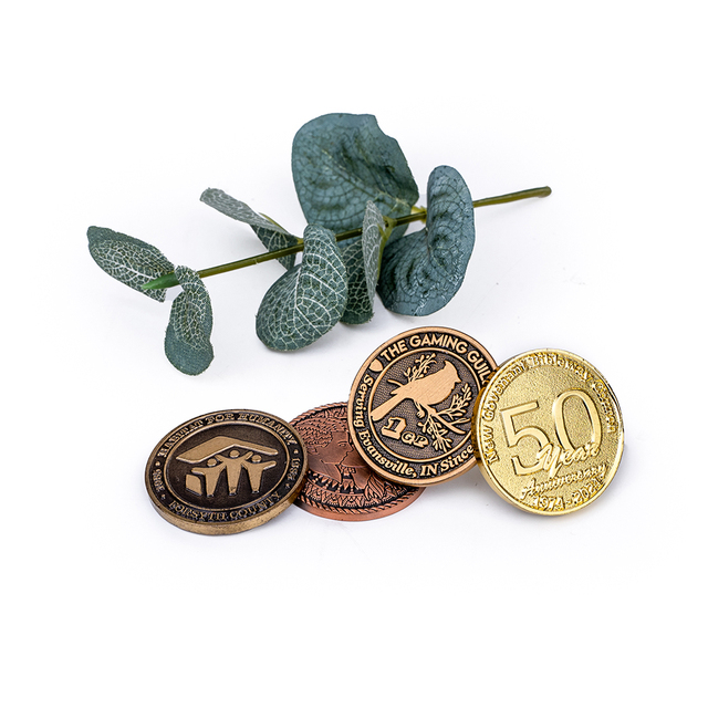 Sleek Antique Gold Finished Round Metal Coin Featuring 3D Relief Design and Custom Engraved Logo for Commemorative Events