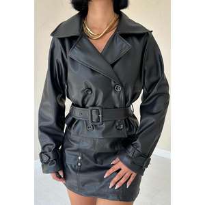 Veste de moto en cuir noir pour femme, manches longues, coupe-vent, avec ceinture, tailles S M L XL XXL - Product Image 2