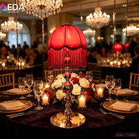 Lampe de table LED rétro LEDA, abat-jour en tissu rouge, lampe de table pour centre de table de mariage, décoration de table de banquet