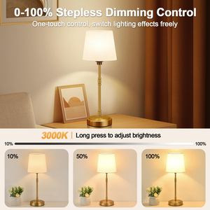 High CRI Ra95 LED Desk Lamp Rechargeable <b>Touch</b> Control Iron Body Replaceable Fabric Shade <b>Bedside</b> Night Table Lamp - Product Image 2