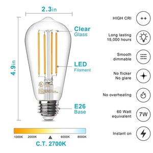 <strong>Edison</strong> Vintage ST64 Lamp Bulb <strong>E27</strong> Base Remote Control Switch Tungsten <strong>Filament</strong> Glass <strong>LED</strong> Nipple Bulb - Product Image 2